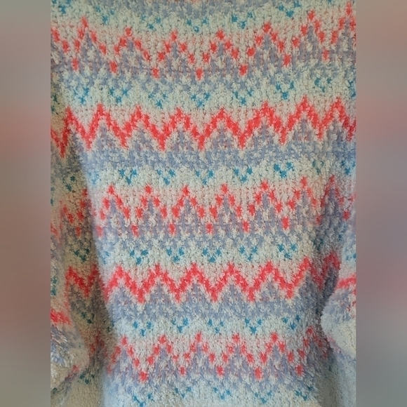 Anthropologie White Colorful Patterned Cozy Chunky Oversized Mock Neck Sweater - Picture 12 of 14